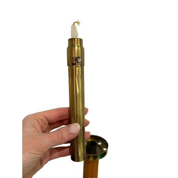 Vtg Jakobsson Style Candlestick Holder Wood And Brass Mushroom Shade Swedish MCM - Picture 5 of 15